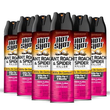 Hot Shot Ant, Roach and Spider Killer 17.5 Ounces, Aerosol Spray, Fresh Floral Scent, 6 Pack