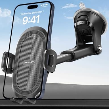 APPS2Car Car Phone Mount with Suction Cup, Universal Windshield Dashboard Holder with Sticky Gel Pad, Compatible with iPhone 17/16/15/14/13, Samsung, Most Smartphones