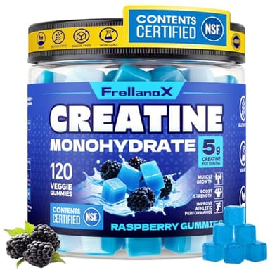 Frellanox Creatine Monohydrate Gummies 5g for Men & Women - Creatine Gummies NSF Certified, Sugar Free Multi-Ingredient Formula for Muscle Strength & Recovery - Blue Raspberry, 120 Count