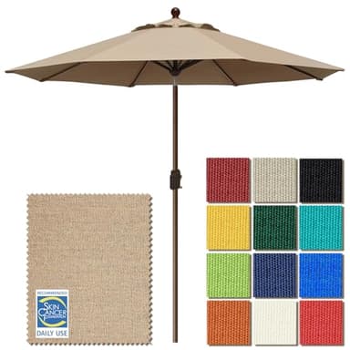 EliteShade USA 10-Year-Non-Fading 9Ft Market Umbrella Patio Umbrella Outdoor Table Umbrella with Ventilation, Heather Beige