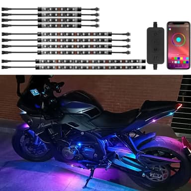 FCPVHOY 10Pcs Motorcycle LED Underglow Kit, RGB LED Strips Lights with APP Control, Compatible with Harley Davidson, Honda, Kawasaki, Suzuki