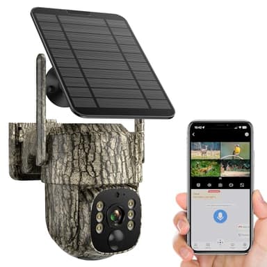 VOOPEAK Trail Camera, 4G LTE Cellular Security Camera with 360° View Live Streaming, 2.5K Hunting Camera Solar Wireless Battery, Night Vision, Motion Activated, Two-Way Audio, for Home Security