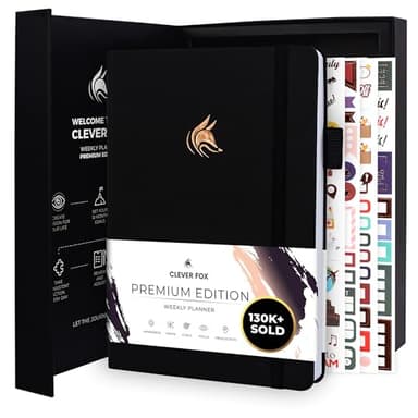 Clever Fox Planner Premium Edition – Undated Luxurious Weekly & Monthly Planner to Increase Productivity and Hit Your Goals – Organizer – Start Anytime, A5, Lasts 1 Year, Black (Weekly)