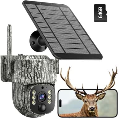 VOOPEAK Cellular Trail Camera, Game Camera with Live Feed, 2.5K Trail Camera with Auto Tracking, Solar Powered Cellular Security Camera Remote Control, 360° View, Built-in SIM Card for Outdoor