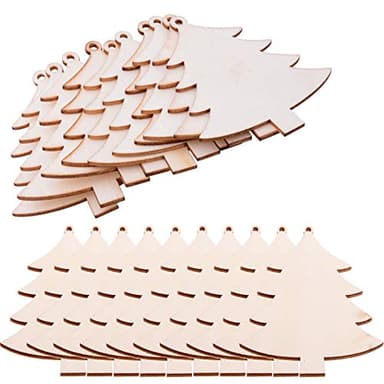 Pack of 50 Wooden Crafts to Paint 3 inch Christmas Tree Hanging Ornaments Unfinished Wood Cutouts Christmas Decoration DIY Crafts (Wooden Christma Tree Cutouts)