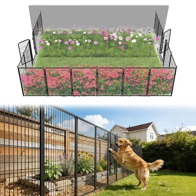 FXW Garden Fence Outdoor for the Yard – 40in(H) x 36.4ft(L) Heavy Duty Metal Animal Barrier for Dog, No Dig Decorative Dog Fence, 16 Panels, Black