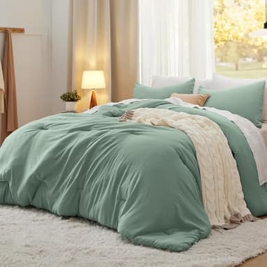 Bedsure Queen Comforter Set, Sage Green Soft Prewashed Bedding for All Seasons, 3 Pieces GentleSoft™ Bed Set, 1 Lightweight Comforter (90"x90") and 2 Pillowcases (20"x26")