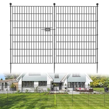 10 Panels No Dig Decorative Outdoor Garden Fence with Gate for Yard, 40 in(H) X 23.6 ft(L) Animal Barrier Fencing Rustproof Metal Wire Panel Border for Dog, Rabbits, and Patio Temporary Ground Stakes