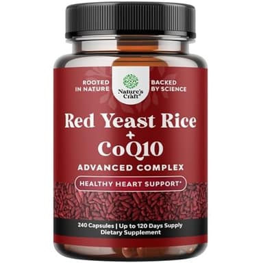 Red Yeast Rice with CoQ10 Supplement - Advanced Healthy Heart & Healthy Cholesterol Levels Formula for Men & Women - Red Yeast Rice Capsules with 1200mg per Serving and CoQ10-240 Count