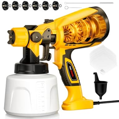Paint Sprayer for House Painting,1000W HVLP Spray Gun with 6 Brass Nozzles & Viscosity Cup, 3 Spray Patterns – Perfect for Fences, Walls, Doors, Furniture, Cabinets and DIY Garage Projects