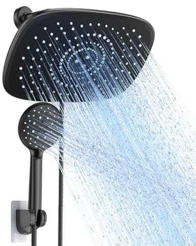 Veken 10 Inch Rain Shower Head with Handheld, High Pressure Rainfall Showerhead Combo with 5 Handheld Water Spray Modes for Bathroom Accessories, Home Decor, Detachable Dual Shower Heads, Matte Black