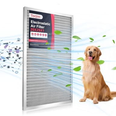 Torjim 20x25x1 MERV8 Washable & Reusable Electrostatic Air Filter - AC/HVAC Furnace Filter, Permanent, Breathe Fresher, Easy Install