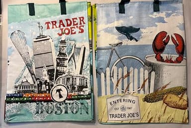 Trader 2 Boston Joe's NEW reusable bags - tote - shopping Go Green! Bruised
