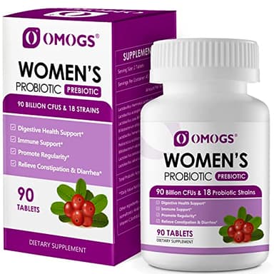 OMOGS Women's Probiotic, with Cranberry Extract, Organic Prebiotics & Vitamin C, 90 Billion CFUs,18 Strains, Help for Boost Immune, Digestive, Gut Health & Women's Health, Gluten & Soy Free,90 Tablets