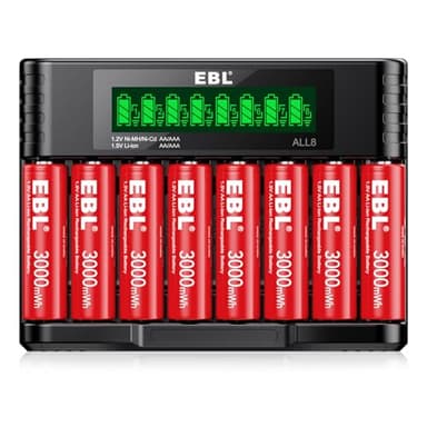EBL 8 Pack Rechargeable Lithium AA Batteries with Charger, 1.5V 3000mWh Double a Batteries Long Lasting AA Li-ion Battery