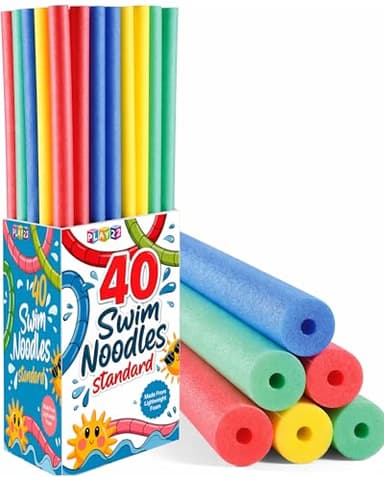 Play22 40 Pack Pool Noodles Foam - 4 Colors Extra Dense Foam Bulk Swim Noodles for Pool, Lake & Float Training - Durable Water & Exercise Tubes, Multi-Use, Craft Projects, Pipe Insulation