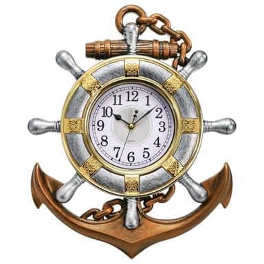 Hacaroa Anchor Wall Clock 12"x15", Plastic Nautical Clock Silent Non-Ticking Movement, Decorative Ship Wheel Clocks for Nautical Theme Kitchen, Bathroom, Beachfront Home Decor, Retro Style