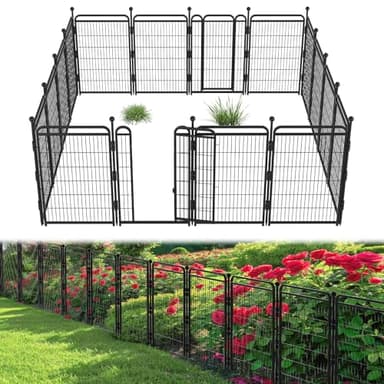 40 in(H) Decorative Garden Fence Outdoor for Yard with 2 Gates,Heavy Duty Iron 16 Panels Total 34.7ft(L) Anti Dig Fence with Gravity Automatic Lock for Indoor/Outdoor Decorative Dog Fence,Black