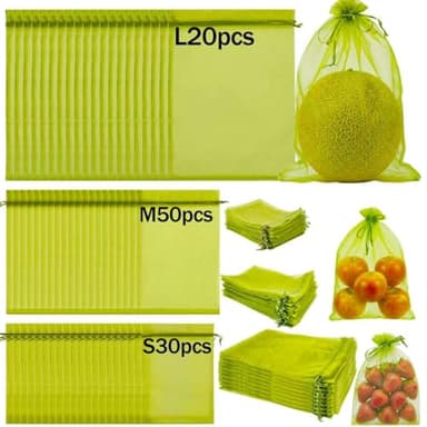 Multi‑Size Fruit Protection Bags, 100Pcs Japanese‑Fiber Organza Fruit Bags Mesh, Reusable Garden Mesh Bags, Fruit Tree Bags for Orchard, Balcony, Insect/Bird Barrier, Fruit Exclusion Bags