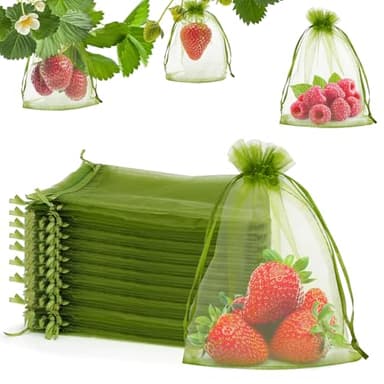 100Pcs Fruit Protection Bags 4''×6'' Fruit Netting Bags for Fruit Trees Green Fruit Netting Cover Mesh Bags with Drawstring Reusable Organza Bags Pest Barrier for Protect Plant Fruit Flower Vegetable