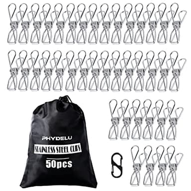 (50PCS) Stainless Steel Laundry Clothes Pins Heavy Duty Outdoor, Clothespins for Hanging Clothes, Metal Clips, Metal Snack Bag Chip Clips for Food Packages, Mini Clothes pins