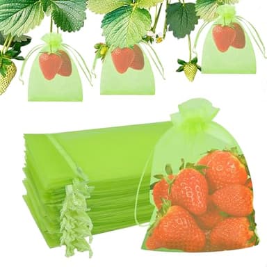 ZIFTY 100Pcs Fruit Protection Bags 4x6 Inch Fruit Bags for Fruit Trees Netting Cover Organza Bags with Drawstring for Protecting Fruits and Vegetables Pest Barrier, Plant Protectors From Animals Green