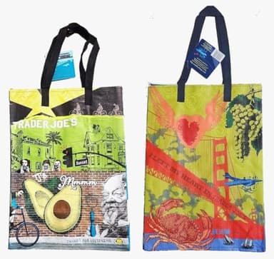 TJ's Corner Shop Trader Joe's North & South California Reusable Shopping Eco CALIFORNIA Bags 2-Pk BUNDLE North CAL SOCAL San Francisco Los Angeles