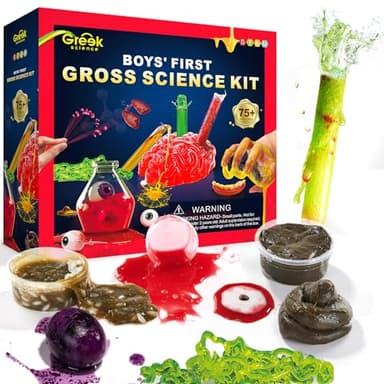 Greek Science 75+ Gross Science Kit for Boys, Science Slime Kit, Christmas Birthday Gift Ideas for Kids 8-10-12, Chemistry Set with Brain Dissection, Poop Experiment, STEM Toys