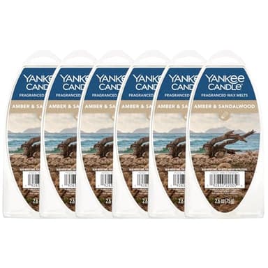 Yankee Candle Scented Wax Melts for Wax Warmers, Long Lasting Home Fragrance, Odor Eliminating Wax Cubes, Amber & Sandalwood, 6 Count (Pack of 6)
