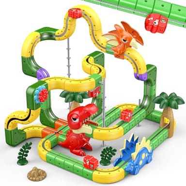 SnapGlowz Upgrade Magnetic Train Set: 188PCS 3D Infinity Racer Electric Train Set for Kids Flexible Cube Track Anti-Gravity Dinosaur Train Toys Gifts for 3 4 5 6 7 8-12 Year Old Boys Girls
