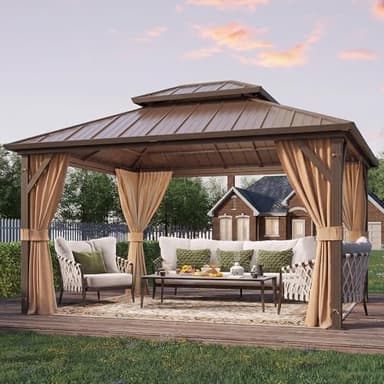 YOLENY 10' x 12' Hardtop Gazebo, Metal Gazebo with Aluminum Frame, Double Galvanized Steel Roof, Curtains and Netting Included, Pergolas for Patios, Garden, Parties, Lawns