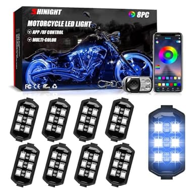 SHINIGHT 8 Pcs Motorcycle LED Light Kits, App Control Multicolor Waterproof Motorcycle LED Strip Lights with RF Remote, Music Sync & Multiple Scene Modes RGB LED Lights for Motorcycles