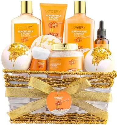 Mothers Day Gifts for Mom Women Gift Basket for Women - 10 Pc Almond Milk & Honey Beauty & Personal Care Set - Home Bath Pampering Package for Relaxing - Spa Self Care Kit - Birthday, Mom, Anniversary