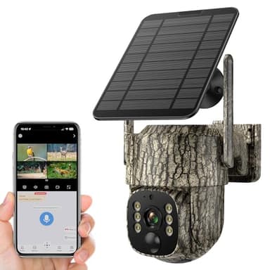 VOOPEAK 4G LTE Trail Camera, 360° View Cellular Hunting Camera with Live Streaming, 2.5K Game Camera Solar Powered, Night Vision, Motion Activated, Two-Way Audio Wildlife Cam
