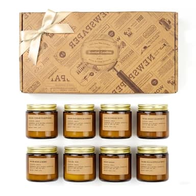 Scented Candles for Home, 8 Pack Soy Wax Candle Set, Aromatherapy Candles, Amber Jar Vintage Apothecary Style, 8 Scents Gift Set