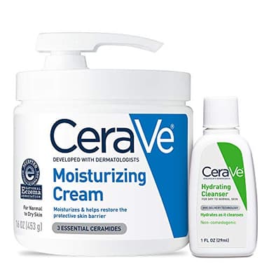 CeraVe Moisturizing Cream & Hydrating Facial Cleanser Skin Care Set, Combo Pack For Dry Skin Relief, Travel Essentials, 1oz Cleanser + 16oz Cream With Pump