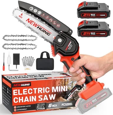 Mini Cordless Chainsaw Kit, Upgraded 6" One-Hand Handheld Electric Portable Chainsaw, 21V Rechargeable Battery Operated, for Tree Trimming and Branch Wood Cutting by New Huing