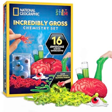 National Geographic Incredibly Gross Science Kit – 16 Disgusting Experiments with Bonus Guide, Yucky Slime Chemistry Set, Learning Toy, STEM Project for Boys and Girls, Birthday Gifts for Kids 8-12