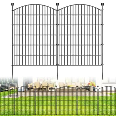 10 Panels No Dig Decorative Garden Fence - 40 in (H) x 23.6 ft (L), Dog Fence Outdoor for Yard,Rustproof Metal Animal Barrier Ground Stakes Fencing for Garden, Patio, Flower Bed