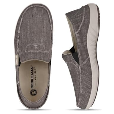 Mens Slip On Shoes, Canvas Mens Loafers with Arch Support, Orthopedic Mens Boat Shoes for Plantar Fasciitis, Indoor & Outdoor Walking Slippers Shoes for Pain Relief (10, Brown)