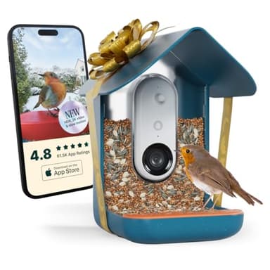 Birdbuddy PRO Non Solar Smart Bird Feeder with Camera - AI Bird Species Identification, 5MP Photos, 2K HD Video Live Stream Camera, Slow-Motion Video, 2.6in Focus - Blue - Non Solar