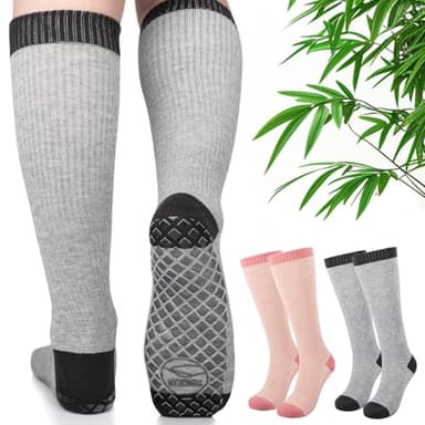 SONORAN Bamboo Viscose Compression Socks for Pregnant Women (2 Pairs) 15-20 mmHg Knee High Non-slip Socks for Nurses, Pregnancy S/M(Gray&Pink)