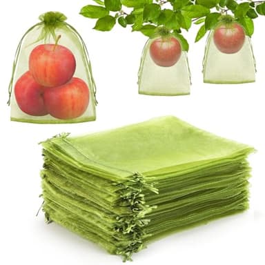 DECYOOL 120 PCS Fruit Protection Bags 6 x 8 inch, Green Fruit Bags for Fruit Trees Fruit Netting Cover Drawstring Mesh Bags Suit for Mangoes Tomatoes Fruit Trees Veggies Garden