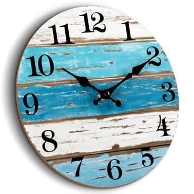 CHYLIN Nautical 14 Inch Wall Clock, Blue Ocean Theme, Silent Sweep Movement, Easy to Read, Good Gift