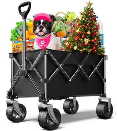 pikulLA Collapsible Folding Wagon Cart with Large Wheels & 150L Capacity | Heavy-Duty Foldable Utility Wagon for Groceries, Camping, Beach, Sports & Garden Use | Compact Storage, No-Tool Setup-Black