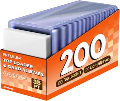 200 Card Sleeves Top Loaders for Cards, 3" x 4" Hard Plastic Toploaders, Baseball Card Protectors, Trading Card Holder for Football Sports Cards (100 Toploaders + 100 Penny Sleeves)