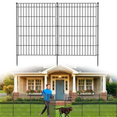 10 Panels No Dig Garden Fence with Gate, 44in(H) × 23.6ft(L) Decorative Metal Outdoor Dog Fence, Rustproof Pet Fencing for Yard, Patio, Flower Bed -Temporary Fencing| Easy to Install