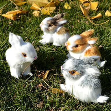 Basuo-9Q Pack of 4 Assorted Miniature Realistic Plush Rabbit Figurines - Stuffed Farm Animal Model Home Decoration Lifelike Easter Bunnies Photo Props Spring Collectible Gift